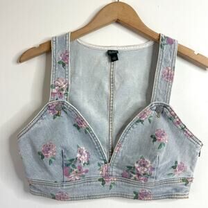 Wild Fable Denim Cottagecore Floral Bustier Crop Top Size S Western Coquette Y2K